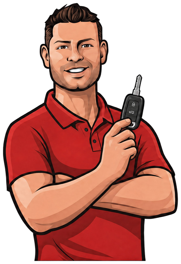 Gateway Car Key Replacement technician holding a new car key in St. Louis